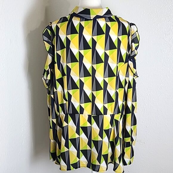 Ashley Stewart Colorful Cold-Shoulder Peplum Top, Buttondown, Size 18/20 - Picture 8 of 9